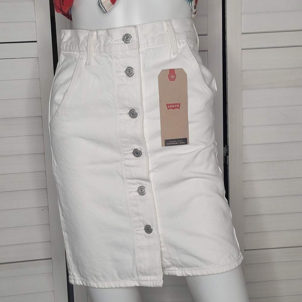 A Line Button Front Denim Skirt   size XXS (W24) NWT - Picture 3 of 12